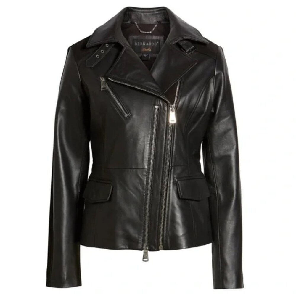 new BERNARDO Suede Detail soft genuine Leather Double zipper Moto Jacket - Picture 3 of 6